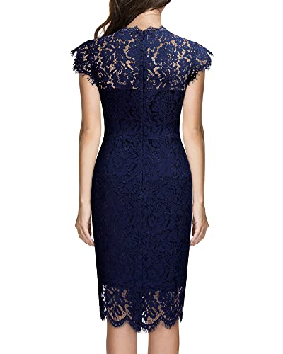 Miusol Women's Retro Floral Lace Slim Evening Cocktail Mini Dress Navy Blue
