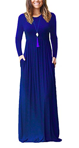 Floral Print Maxi Dress with Pockets, Royal Blue