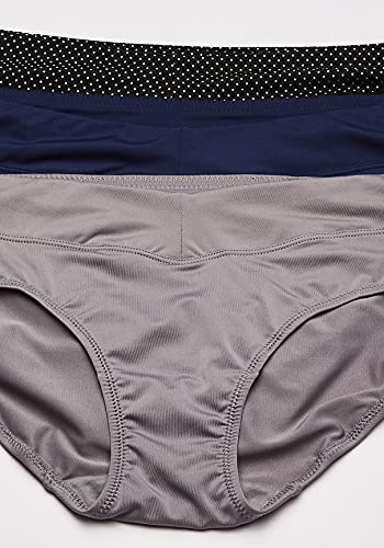 Warner's Women's Blissful Benefits No Muffin Top 3 Pack Hipster Panties, Smoked Pearl/Navy Ink/Black w/Polka dot Waistband, S