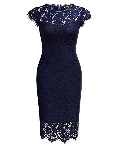 Miusol Women's Retro Floral Lace Slim Evening Cocktail Mini Dress Navy Blue