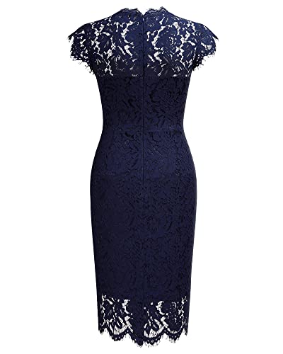 Miusol Women's Retro Floral Lace Slim Evening Cocktail Mini Dress Navy Blue