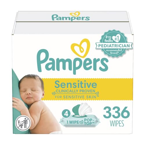 Baby Wipes, Pampers Sensitive Water Based Baby Diaper Wipes, Hypoallergenic and Unscented, 6 Pop-Top Packs, 336 Total Wipes (Packaging May Vary)