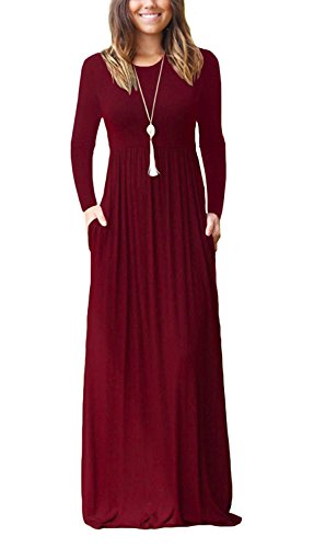 Women's Long Sleeve Maxi Party Dress - Wine Red, Small