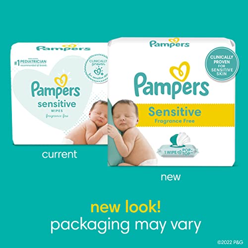 Baby Wipes, Pampers Sensitive Water Based Baby Diaper Wipes, Hypoallergenic and Unscented, 6 Pop-Top Packs, 336 Total Wipes (Packaging May Vary)