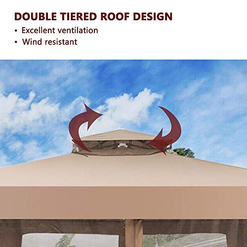 C-chain Outdoor 10? x 10? Gazebo Tent Instant with Mosquito for Garden Lawn Patio House Yard Beach Home Patio Garden Structures Gazebos, Easy Setup