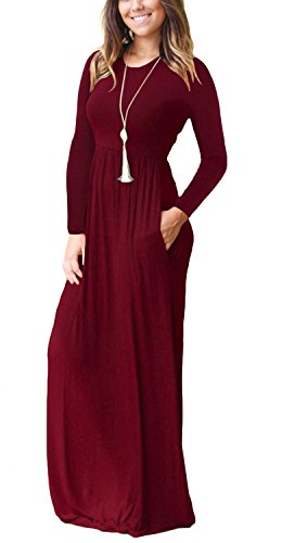 Women's Long Sleeve Maxi Party Dress - Wine Red, Small