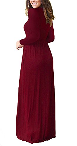 Women's Long Sleeve Maxi Party Dress - Wine Red, Small
