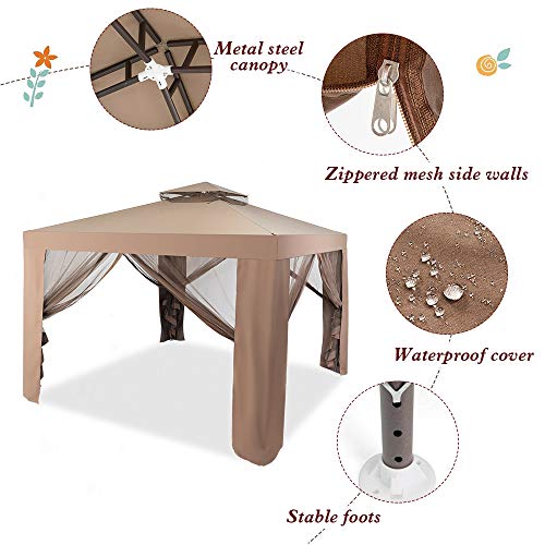 C-chain Outdoor 10? x 10? Gazebo Tent Instant with Mosquito for Garden Lawn Patio House Yard Beach Home Patio Garden Structures Gazebos, Easy Setup