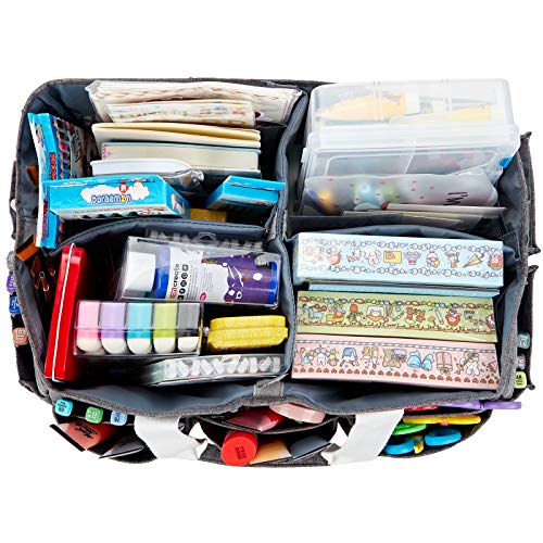 HOMEST Craft Organizer Tote Bag with Multiple Pockets, Storage Art Caddy for Scrapbooking, Crafts Supply Carrier for Tools, Grey