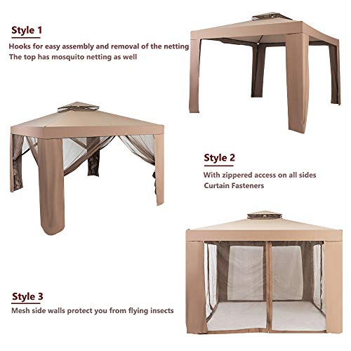 C-chain Outdoor 10? x 10? Gazebo Tent Instant with Mosquito for Garden Lawn Patio House Yard Beach Home Patio Garden Structures Gazebos, Easy Setup