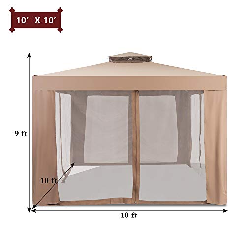 C-chain Outdoor 10? x 10? Gazebo Tent Instant with Mosquito for Garden Lawn Patio House Yard Beach Home Patio Garden Structures Gazebos, Easy Setup
