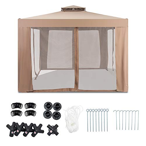C-chain Outdoor 10? x 10? Gazebo Tent Instant with Mosquito for Garden Lawn Patio House Yard Beach Home Patio Garden Structures Gazebos, Easy Setup