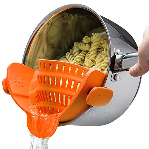 Kitchen Gizmo Snap N Strain Strainer - Orange | Patented Clip On Silicone Colander | Fits all Pots and Bowls