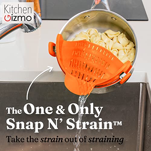 Kitchen Gizmo Snap N Strain Strainer - Orange | Patented Clip On Silicone Colander | Fits all Pots and Bowls
