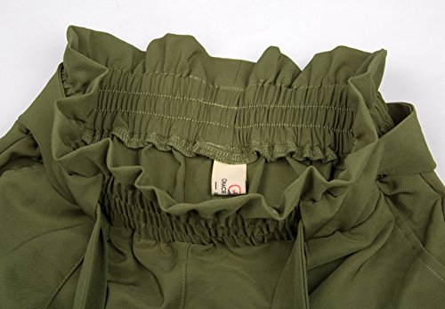 Women's Simple Solid Ruffle Tie Waist Pants with Pockets M Army Green