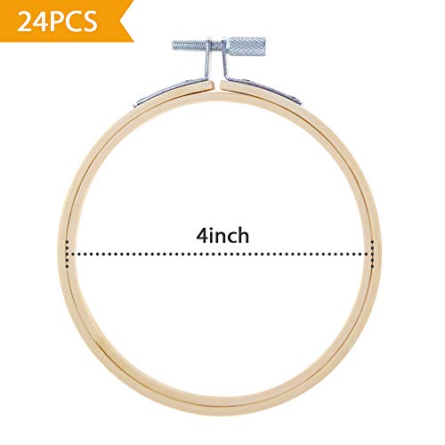 Caydo 24 Pieces 4 Inch Embroidery Hoops Bulk Wholesale Cross Stitch Hoop Ring for Embroidery, Art Craft Handy Sewing and Christmas Decoration