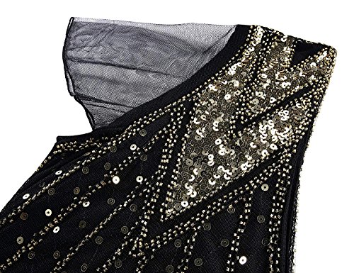 Plus Size Black Gold Flapper Dress with Long Gloves