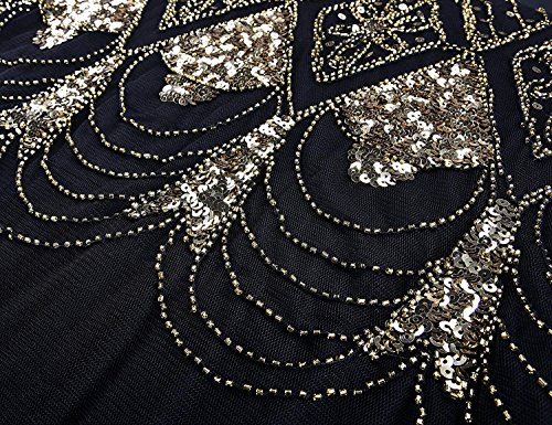 Plus Size Black Gold Flapper Dress with Long Gloves