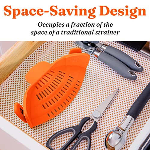 Kitchen Gizmo Snap N Strain Strainer - Orange | Patented Clip On Silicone Colander | Fits all Pots and Bowls