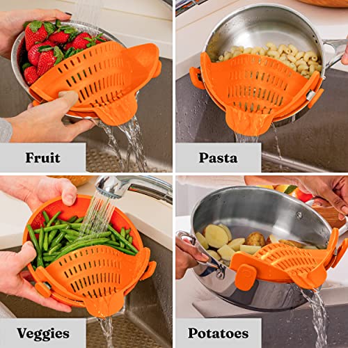 Kitchen Gizmo Snap N Strain Strainer - Orange | Patented Clip On Silicone Colander | Fits all Pots and Bowls