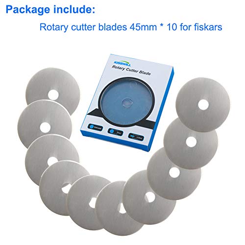 Rotary Cutter Blades 45mm 10 Pack by KISSWILL, Fits Fiskars, Olfa, Martelli, Dremel, Truecut, DAFA Rotary Cutter Replacement for Quilting Scrapbooking Sewing Arts&Crafts, Sharp and Durable