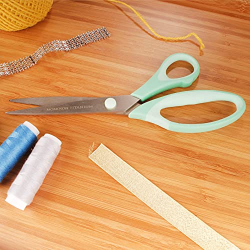 BambooMN Titanium Softgrip Scissors Set for Sewing, Arts, Crafts, Office - 1 Set of 3 - Mint Green w/Light Inlays