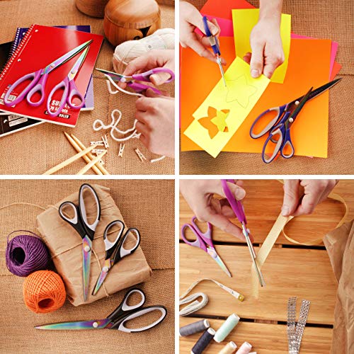 BambooMN Titanium Softgrip Scissors Set for Sewing, Arts, Crafts, Office - 1 Set of 3 - Mint Green w/Light Inlays