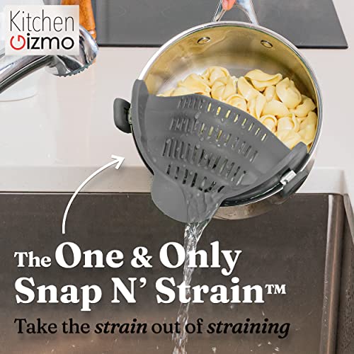 Kitchen Gizmo Snap N Strain Strainer - Gray | Patented Clip On Silicone Colander | Fits all Pots and Bowls