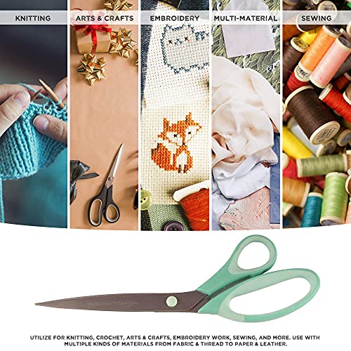 BambooMN Titanium Softgrip Scissors Set for Sewing, Arts, Crafts, Office - 1 Set of 3 - Mint Green w/Light Inlays