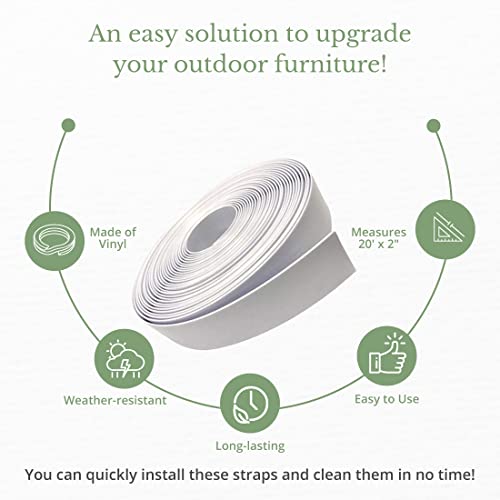 2" Wide Vinyl Strap for Patio Pool Lawn Garden Furniture 20' Roll_ Make Your Own Replacement Straps. Plus - 20 Free Fasteners! (201 White)