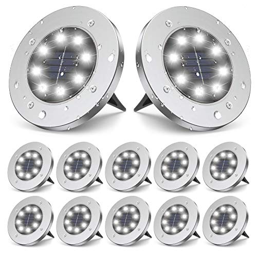 ZGWJ Solar Ground Lights,8 LED Disk Lights Upgraded Outdoor Garden Lights Landscape Lights for Lawn Pathway Yard Deck Patio Walkway (White)
