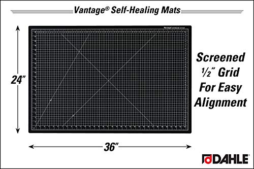 Dahle Vantage 10673 Self-Healing Cutting Mat, 24"x36", 1/2" Grid, 5 Layers for Max Healing, Perfect for Crafts & Sewing, Black