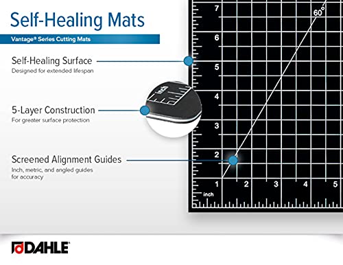 Dahle Vantage 10673 Self-Healing Cutting Mat, 24"x36", 1/2" Grid, 5 Layers for Max Healing, Perfect for Crafts & Sewing, Black
