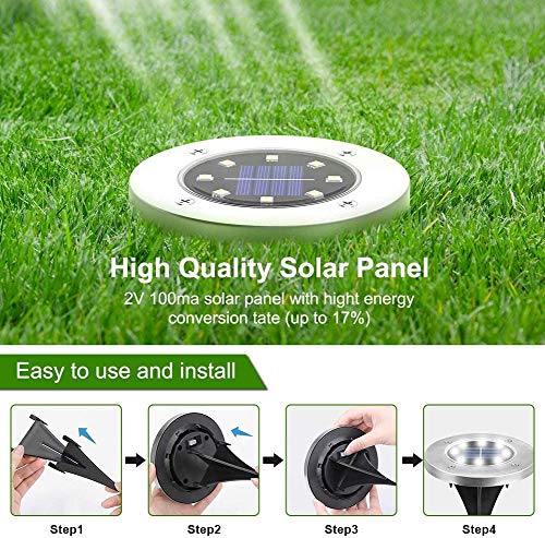 ZGWJ Solar Ground Lights,8 LED Disk Lights Upgraded Outdoor Garden Lights Landscape Lights for Lawn Pathway Yard Deck Patio Walkway (White)