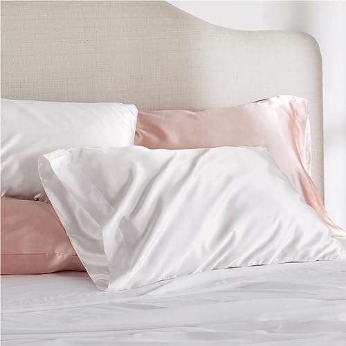 Bedsure King Size Satin Pillowcase Set of 2 - Ivory Silk Pillow Cases for Hair and Skin 20x40 inches, Satin Pillow Covers 2 Pack with Envelope Closure