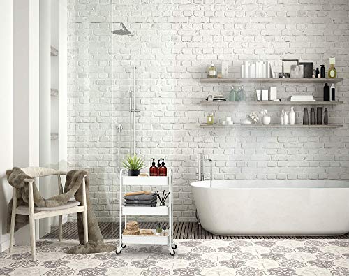 CAXXA 3-Tier Rolling Metal Storage Organizer - Mobile Utility Cart with Caster Wheels, White