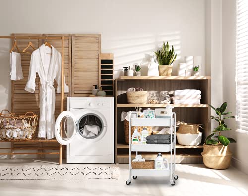 CAXXA 3-Tier Rolling Metal Storage Organizer - Mobile Utility Cart with Caster Wheels, White
