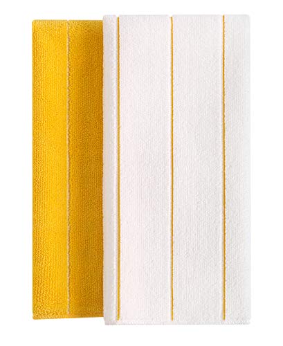 Microfiber Kitchen Towels - Super Absorbent, Soft and Solid Color Dish Towels, 8 Pack (Stripe Designed Yellow and White Colors), 26 x 18 Inch (Yellow)