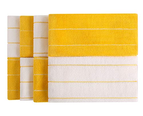 Microfiber Kitchen Towels - Super Absorbent, Soft and Solid Color Dish Towels, 8 Pack (Stripe Designed Yellow and White Colors), 26 x 18 Inch (Yellow)