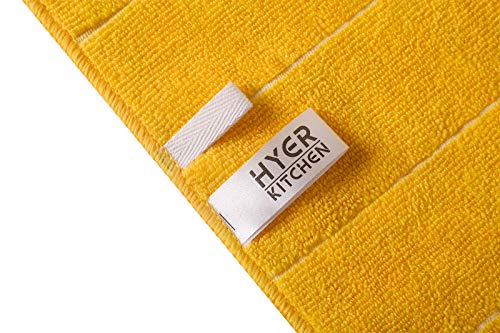 Microfiber Kitchen Towels - Super Absorbent, Soft and Solid Color Dish Towels, 8 Pack (Stripe Designed Yellow and White Colors), 26 x 18 Inch (Yellow)