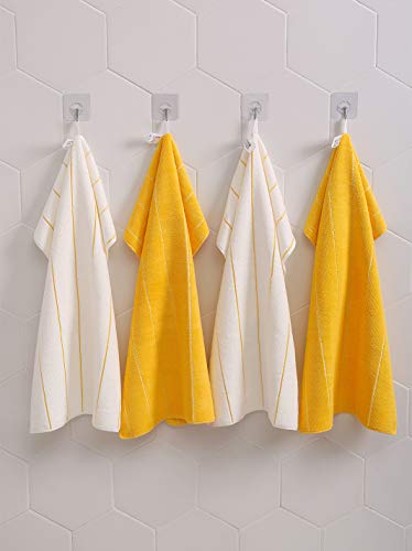 Microfiber Kitchen Towels - Super Absorbent, Soft and Solid Color Dish Towels, 8 Pack (Stripe Designed Yellow and White Colors), 26 x 18 Inch (Yellow)