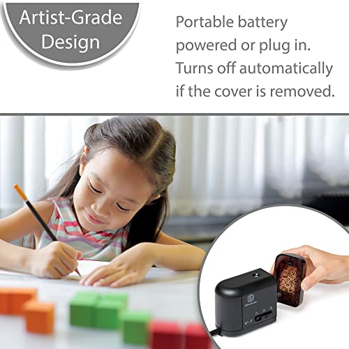 OfficeGoods Electric & Battery Operated Pencil Sharpener - for Colored Pencils, Artists, Office, School & Home - Compact Reliable Fast - Sharpens Evenly Every Time for The Perfect Point (Black)