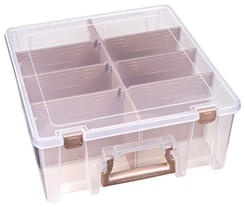 ArtBin 6990RK Super Satchel Double Deep, Portable Art & Craft Organizer with Handle, [1] Plastic Storage Case, Clear with Rose Gold Accents