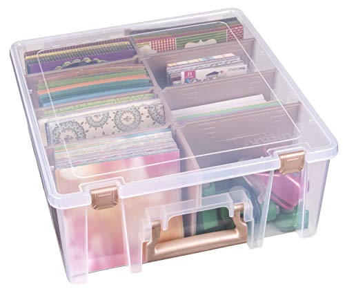ArtBin 6990RK Super Satchel Double Deep, Portable Art & Craft Organizer with Handle, [1] Plastic Storage Case, Clear with Rose Gold Accents
