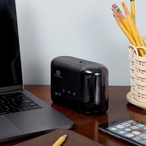 OfficeGoods Electric & Battery Operated Pencil Sharpener - for Colored Pencils, Artists, Office, School & Home - Compact Reliable Fast - Sharpens Evenly Every Time for The Perfect Point (Black)