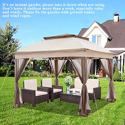 C-CHAIN 11'x11' Pop Up Gazebo with Airiness Netting Outdoor Canopy Tent Gazebo for Patio, Deck and Backyard, w/a Carry Bag(Khaki)