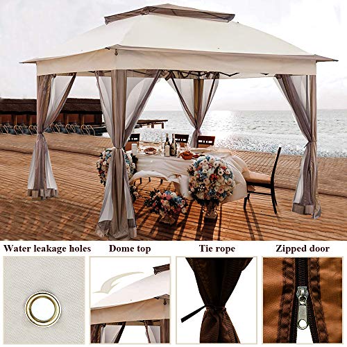 C-CHAIN 11'x11' Pop Up Gazebo with Airiness Netting Outdoor Canopy Tent Gazebo for Patio, Deck and Backyard, w/a Carry Bag(Khaki)
