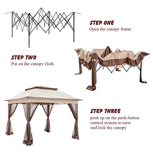 C-CHAIN 11'x11' Pop Up Gazebo with Airiness Netting Outdoor Canopy Tent Gazebo for Patio, Deck and Backyard, w/a Carry Bag(Khaki)