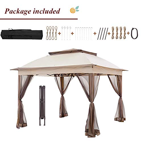C-CHAIN 11'x11' Pop Up Gazebo with Airiness Netting Outdoor Canopy Tent Gazebo for Patio, Deck and Backyard, w/a Carry Bag(Khaki)