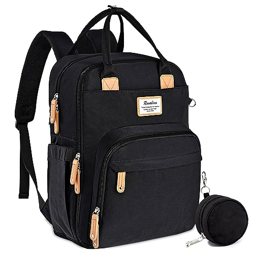Diaper Bag Backpack, RUVALINO Multifunction Travel Back Pack Maternity Baby Changing Bags, Large Capacity, Waterproof and Stylish, Black